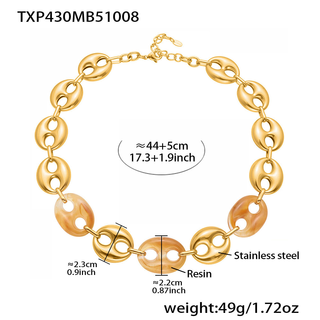 Txp430-สร้อยคอจมูกหมูสีแชมเปญ 44 5ซม