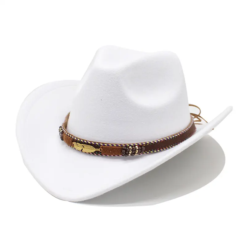 personalized outdoor adult leather band wide brim western felt white cowboy hats