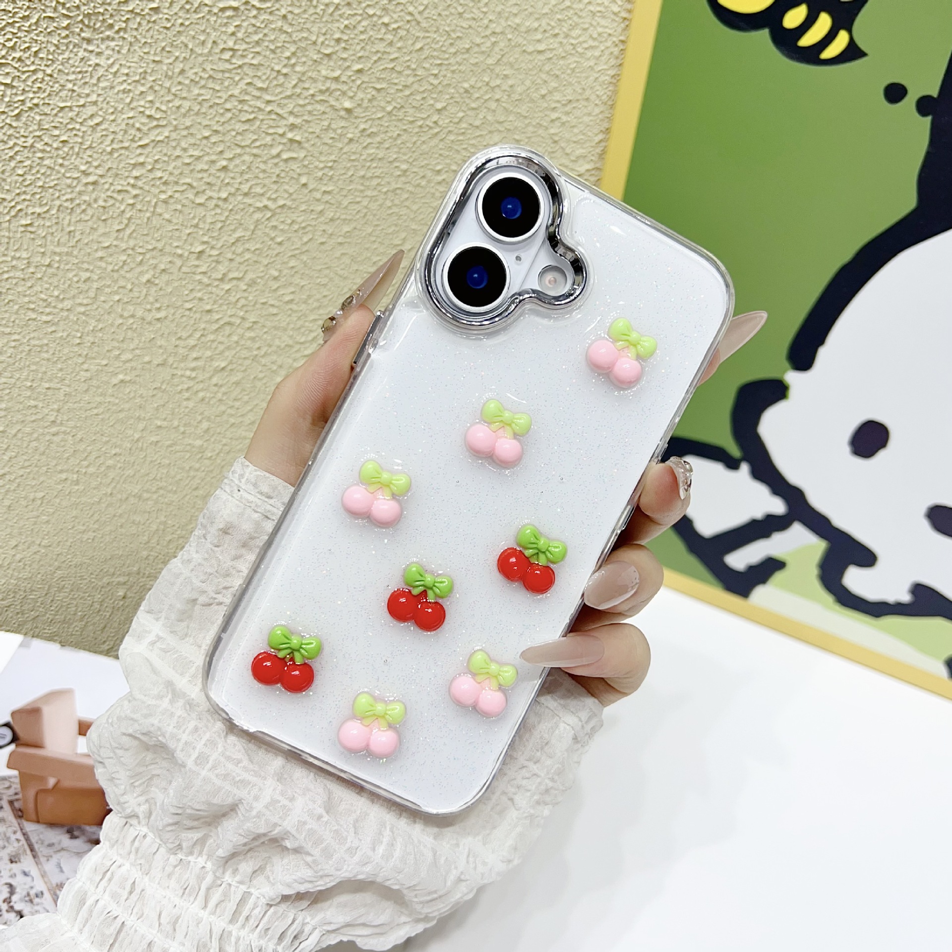 Pink and red 3D cherry resin case