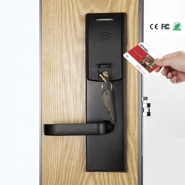 RFID กุญแจล็อคโรงแรมสมาร์ทล็อคสีดำระบบล็อคประตูโรงแรม PMS SDK ล็อคโรงแรม