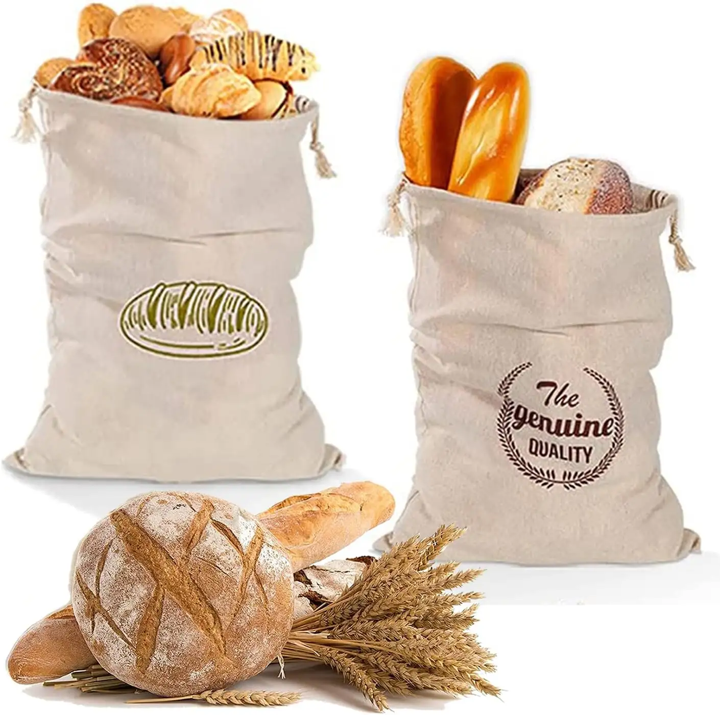 Sacchetto di cibo per il pane personalizzato su ordinazione naturale per Groercy stampato riutilizzabile in cotone organico con coulisse lino borsa per il pane fornitore