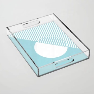 Retangular 12x16 Custom Print Decorative Clear Acrílico Servindo Bandeja com alças