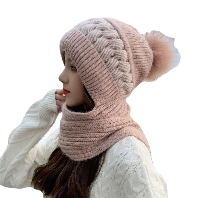 Kadın eşarp moda sonbahar ve kış şapka kulaklık kar eşarp entegre kap yün örgü bere sıcak kulak kap
