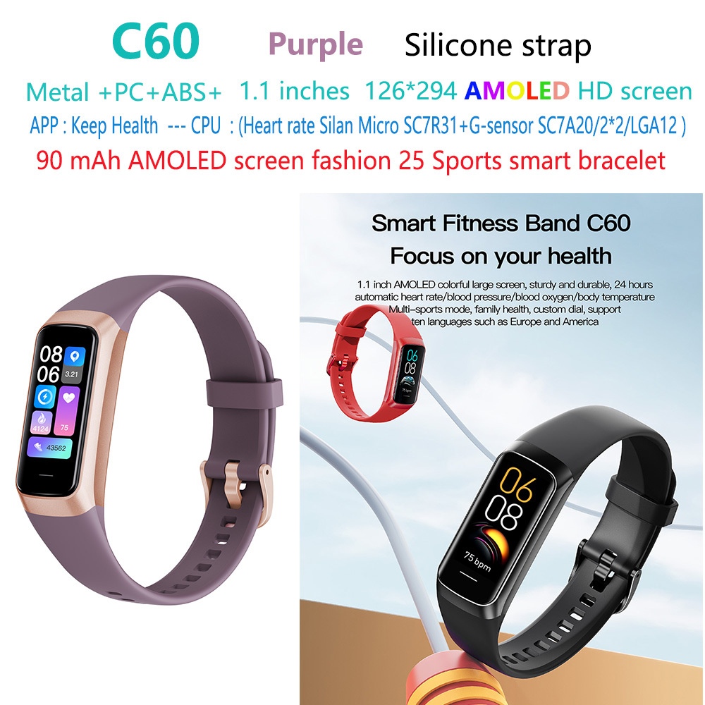 Pulsera inteligente C60-AMOLED morada