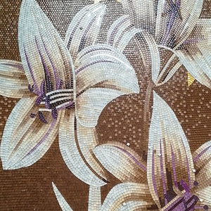 Cổ điển sang trọng tay cắt Vàng <span class=keywords><strong>lily</strong></span> hoa nghệ thuật mô hình trang trí tinh thể thủy tinh khảm bức tranh tường gạch hình ảnh - Product Image 2