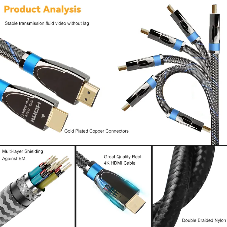 Высокоскоростная 2,0 Версия микро-Hdmi кабель 1 м 2 м 3 м 5 м 7,5 м 10 м 15 м 20 м позолоченный 4k 60 Гц Hdmi кабель 4k