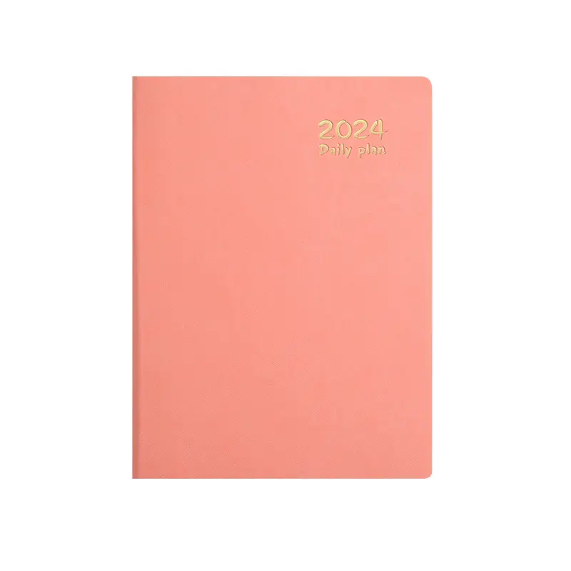 Journal de notes B5 en cuir souple personnalisé 2024 calendrier anglais 365 jours quotidien hebdomadaire mensuel agenda