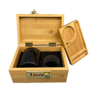 Tự nhiên sinh thái thân thiện tre thảo mộc hút phụ kiện cán khay ống lưu trữ mã hóa khóa hộp xì gà Máy xay Hộp quà tặng với bản lề - Product Image 4