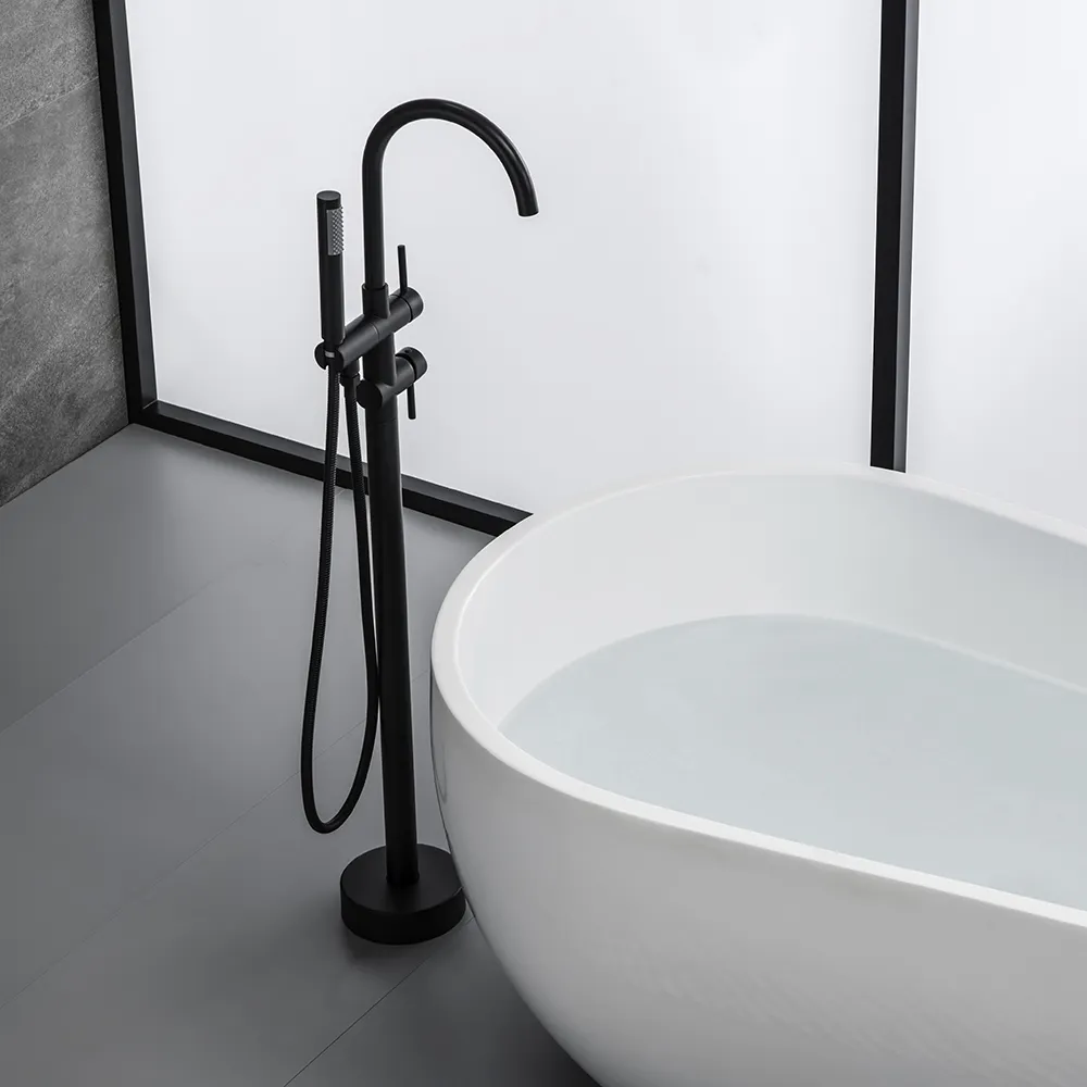 Modernes schwarzes Doppelgriff-Bad armatur freistehende Badewannen mischer Bad-und Dusch set