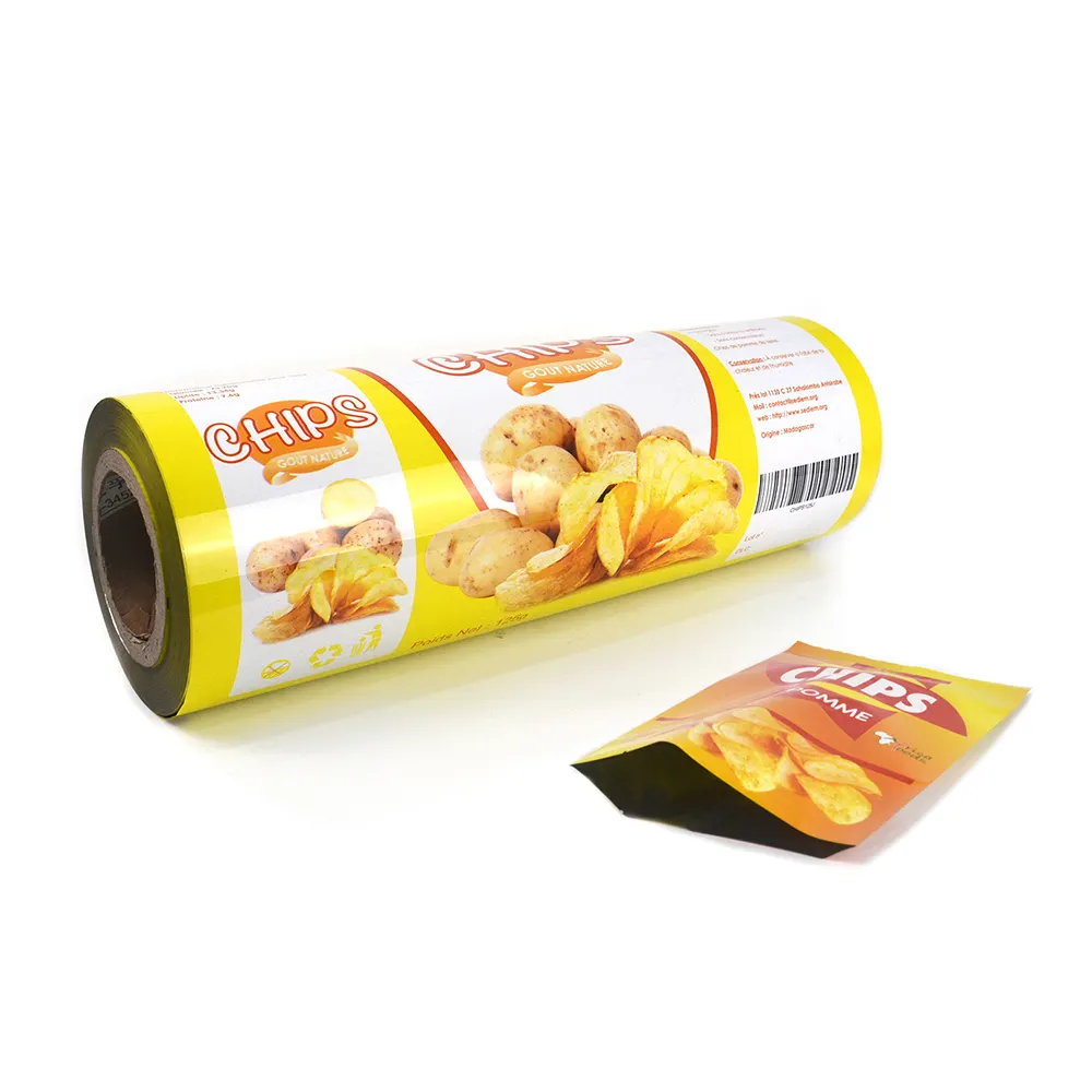 Özel rulo stok Film patates cipsi ambalaj gıda sınıf laminasyon baskı ambalaj PE PET plastik folyo rulosu