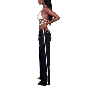 Özel yüksek kaliteli fransız Terry Snap düğmesi Joggers elastik bel gevşek Fit kırmızı düz bölünmüş düz düğme Sweatpants kadınlar - Product Image 5