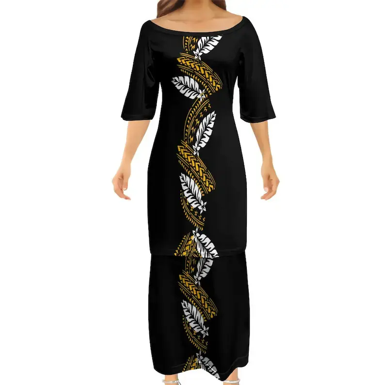 Classic Polynesian Puletasi Top Quality Tribal Clothing Meia Manga Vestidos Havaianos Formal Maxi Dress Samoa Vestuário para As Mulheres