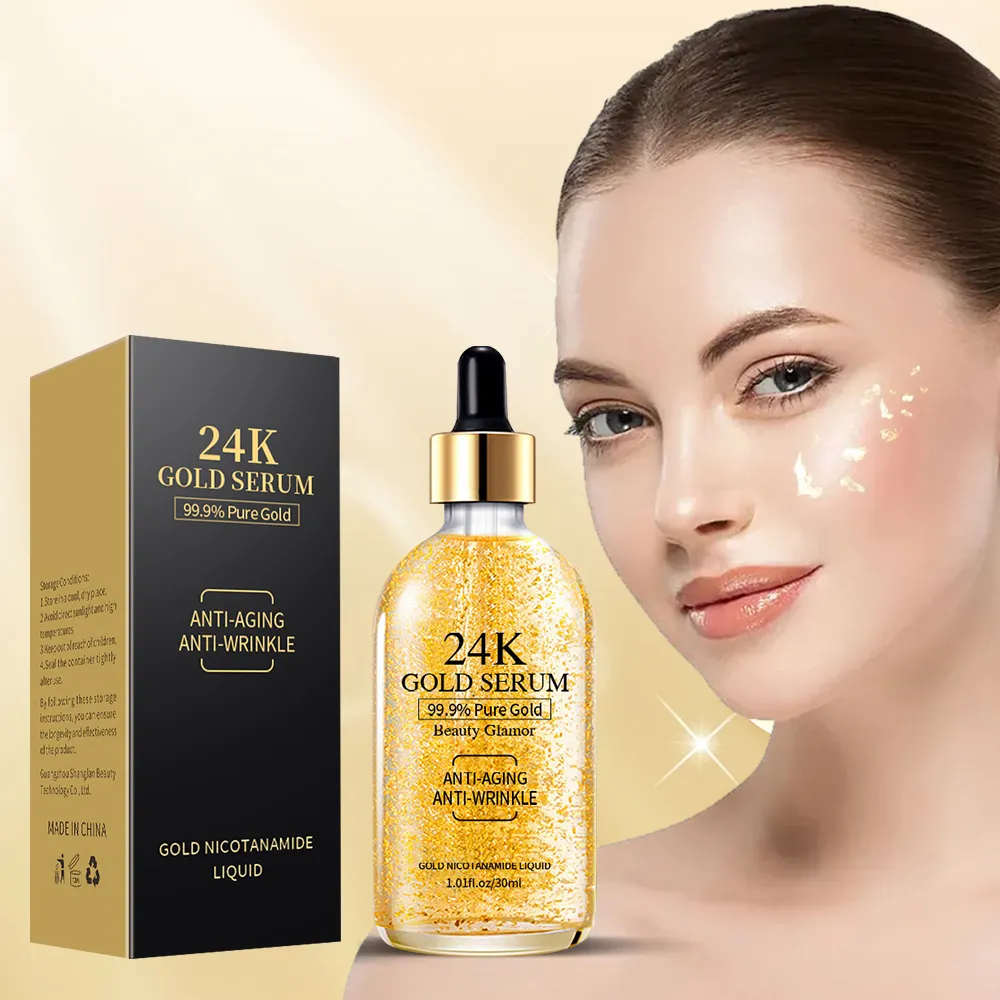 Private benutzer definierte 24 Karat Gold Hyaluron säure schrumpft Poren Anti-Aging Nicotinamid Essenz Hautpflege Gesichts serum