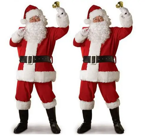 Christmas Santa Claus Costume Plush Fancy Clothes Xmas Man Mascot Cosplay Props Set