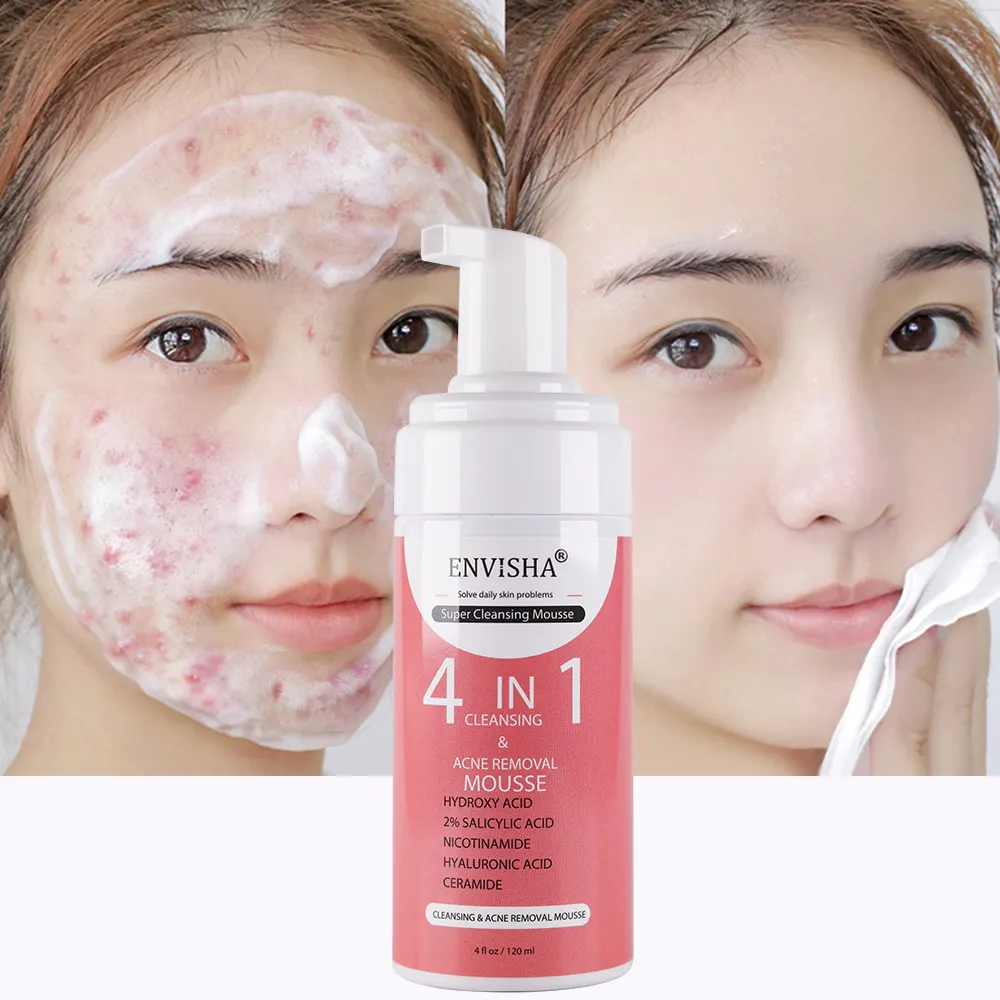 Mousse nettoyante bio coréenne de marque privée BHA acide salicylique acné clair 4 en 1 nettoyant pour le visage nettoyant en mousse profonde pour le visage