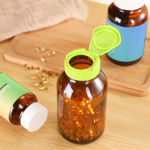 ขวดแก้วใส่ยาเม็ด ผลิตภัณฑ์เพื่อสุขภาพ สีชา ขนาด 100 มล. 200 มล. 400 มล. 500 มล. พร้อมฝาพลาสติกแบบพลิก - Product Image 2