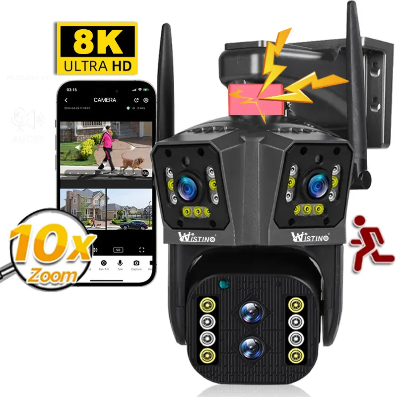 Wistino 8K Outdoor 10x Optische Zoom Surveillance Cctv Wifi Beveiligingscamera Systeem 8mp Camera Ptz Vier Lens Netwerkcamera