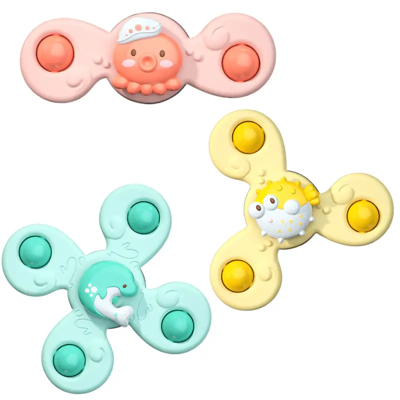 3 Stück Baby-Bade-Spinnerspielzeug mit rotierender saugnapf-Spin-Top Spielzeug Tierschpin-Sucker Baby-Bade-Spielzeug