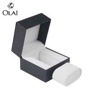 Caja de reloj para hombre de cuero pu negro sencillo y rentable de diseño simple con cuerda blanca en stock Entrega en 3 días