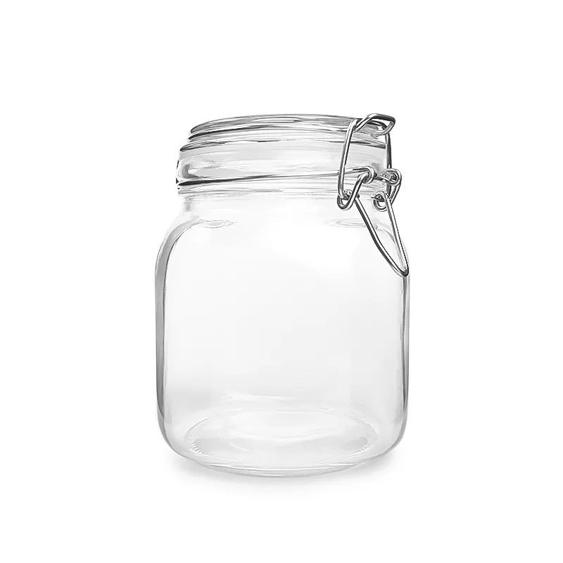 1L 1000ml large capacity wide mouth clear square glass jar food container with clip lock lid