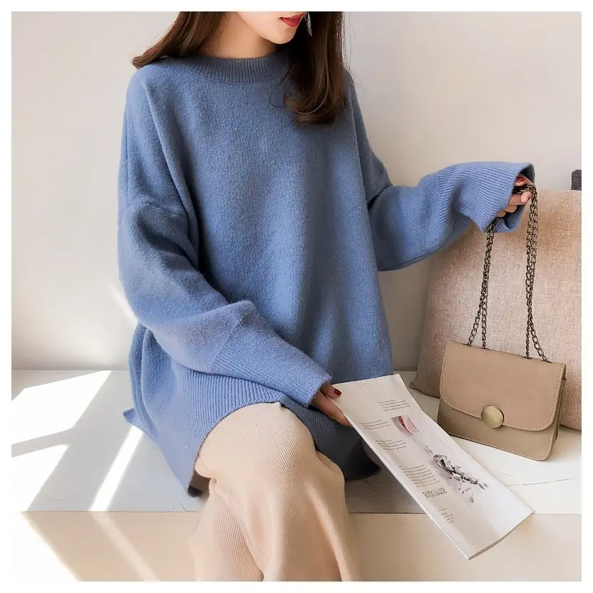 2021 nuovo maglione Pullover stile pigro donna autunno e inverno sciolto maglione coreano Color caramella di media lunghezza