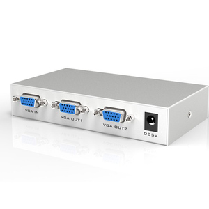Divisor VGA de 2 puertos, divisor de vídeo accionado con adaptador de CA de 1 a 2 VGA, duplicador compatible con resolución de 1920x1440, ancho de banda de 150 MHz