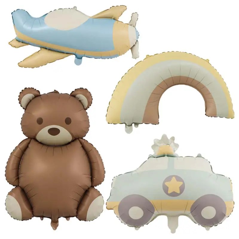 Couleur mate feuille ballons mignon voiture ours arc-en-ciel avion Teddy dessin animé en forme de ballon pour la décoration de fête d'anniversaire des enfants