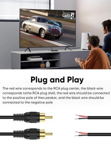 有线电视2包3.3英尺20AWG RCA扬声器线适配器音频视频影音接收器电视低音炮兼容2根裸线RCA - Product Image 6
