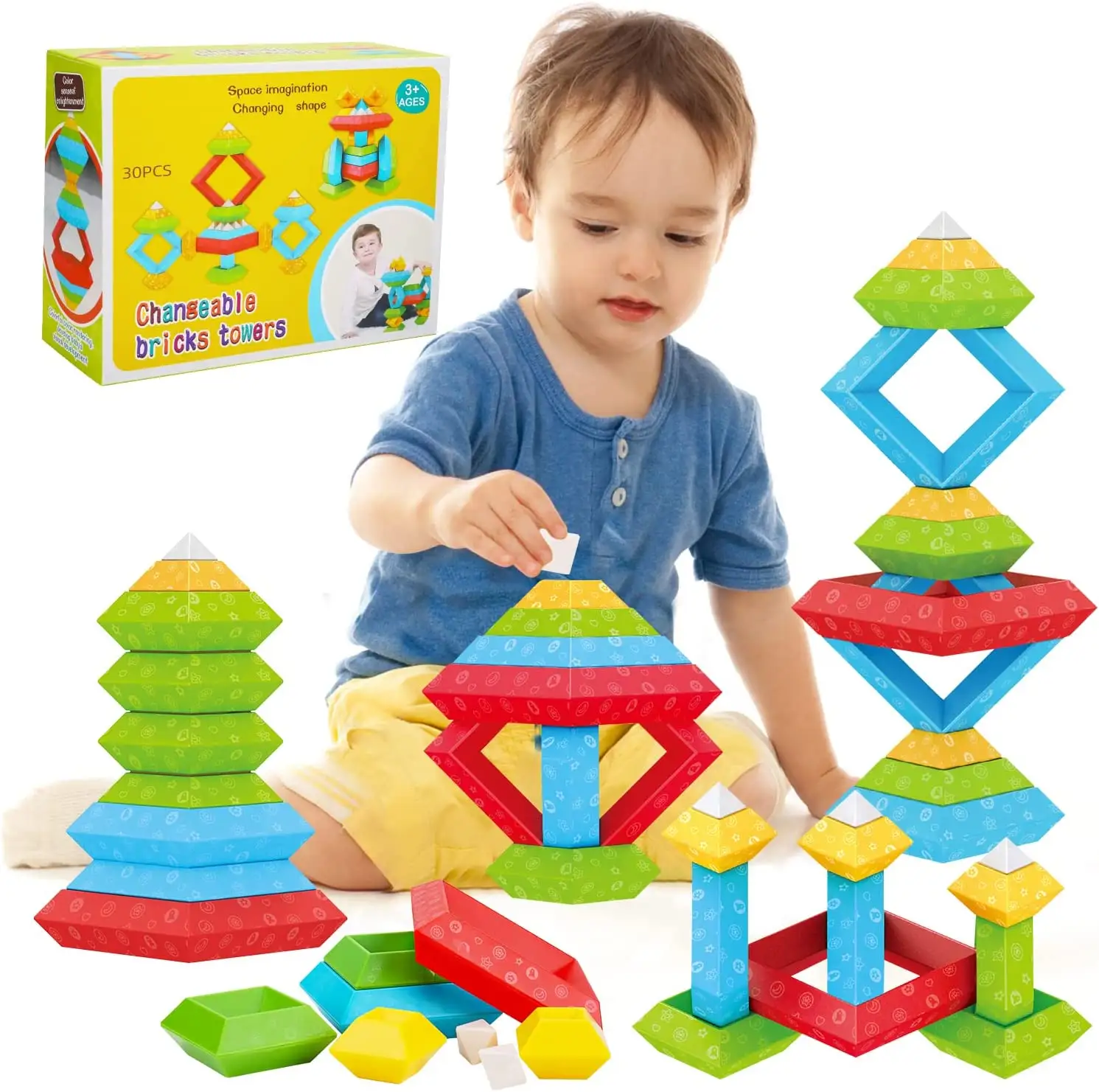 Montessori Spielzeug für 30 Stück Pyramid Stacking Bausteine für STEM Stack able Sensory Fine Motor Classroom Manipulative Geschenk