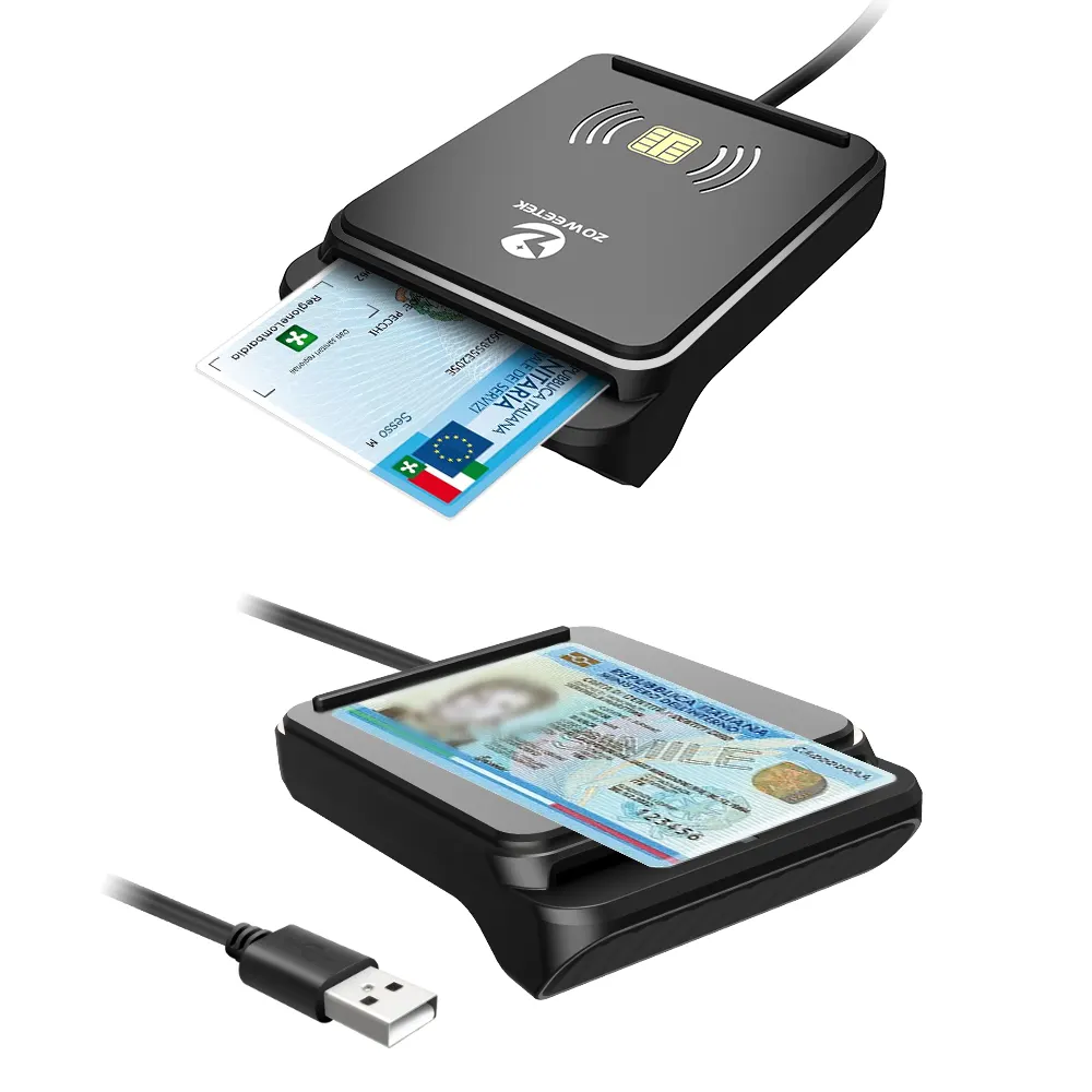 ZOWEETEK 2024 baru sesuai ISO 14443 ISO 15693 ISO 7816 USB 2.0 & tipe-c NFC Chip pembaca kartu pintar IC pembaca kartu ID tulis