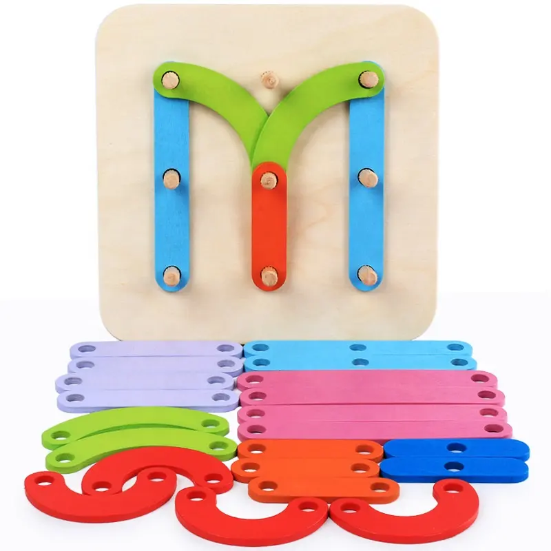 Quebra-cabeça educacional de madeira para empilhar blocos, placa de reconhecimento de cores em forma de brinquedo, brinquedo pré-escolar, haste de aprendizagem