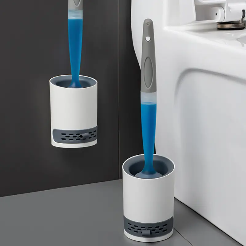 2022 Bestseller Badezimmer Wand montage Lang griff Flüssigkeit Hinzufügen Reinigungs bürste Mit Halter Set Silikon Toiletten bürste Mit Seife