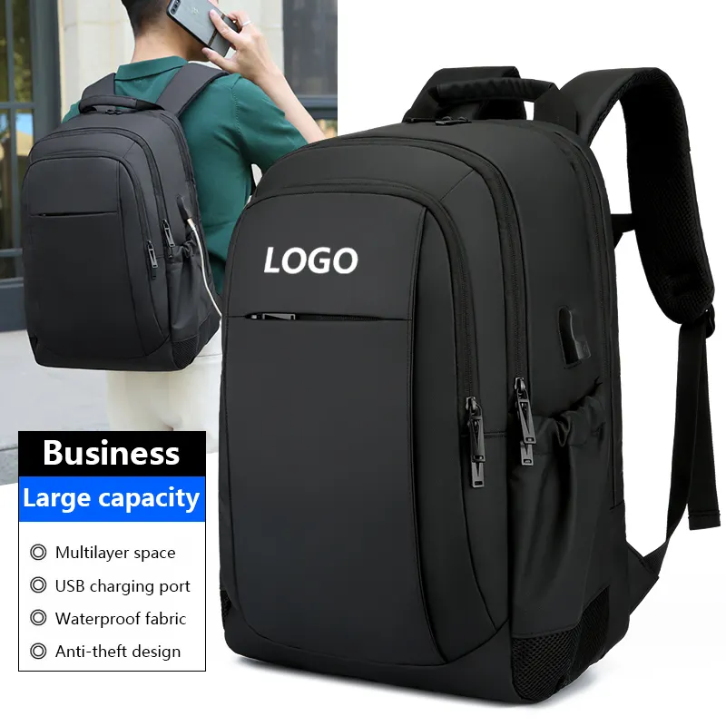 Logo personalizzato New business school mochilas women computer bagpack studente zaino da viaggio usb per laptop da uomo in pelle impermeabile