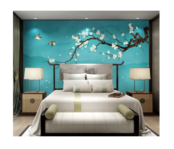 Papel tapiz de pared de paisaje con flores y pájaros, el más vendido, para decoración del hogar