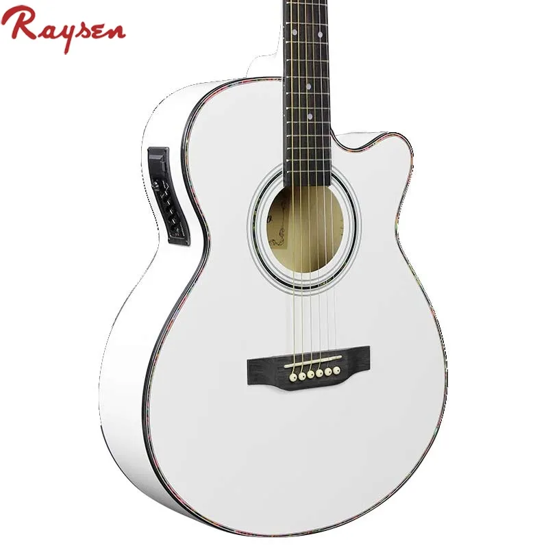 A buon mercato della cina chitarra elettrica 40 pollice bianco chitarra acustica con 4 band EQ pickup