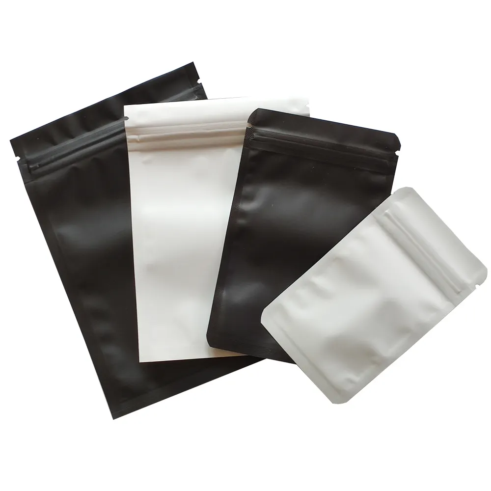 Papier d'aluminium Mylar noir et blanc épais, étanche à la chaleur, anti-odeur, sac en plastique à fermeture éclair, pochette d'emballage de poudre alimentaire