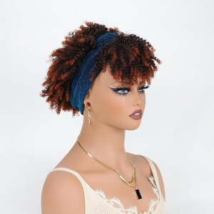 Manufacturer's High Small Curly Brown Gradient <strong>Wigs</strong> Fluffy Chemical Fiber Headgear Transparent Kinky <strong>Curl</strong> Similar African