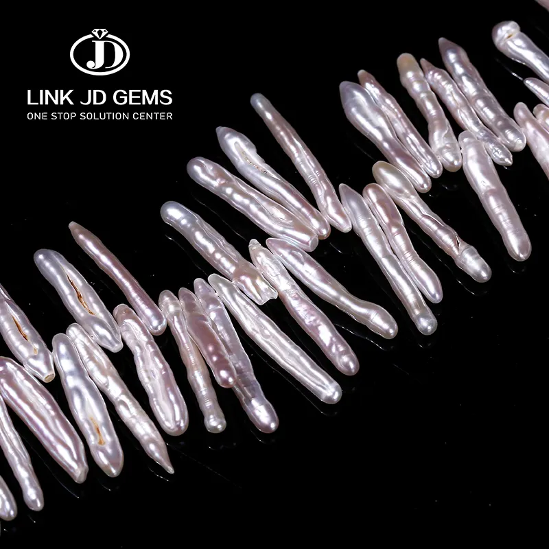 JD vente en gros 10 pièces/lot 20-30mm trou latéral blanc naturel longue forme de dent perle perle graine en vrac pour la fabrication de bijoux