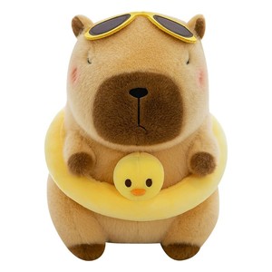 新しい夏のスタイルカピバラ人形ぬいぐるみカピバラ枕夏ピンク水着ブルーシャツアヒル水泳リング