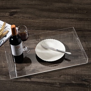 杰瑞矩形托盘亚克力12x 16英寸透明托盘塑料Lucite托盘带手柄 - Product Image 1