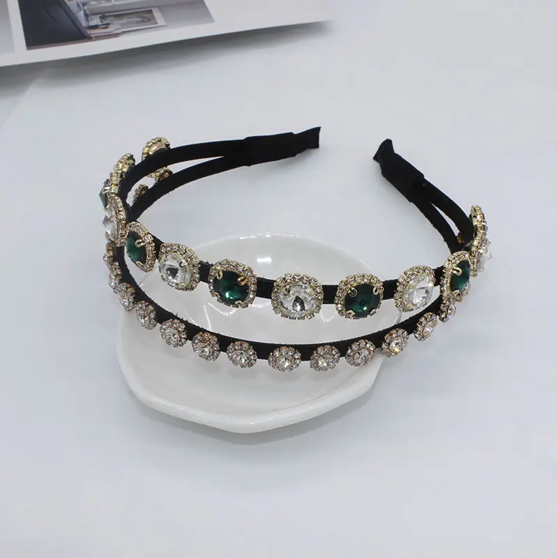 hot sell 4 colors latest vintage rhinestone hair hoop double layered baroque jewelled headband