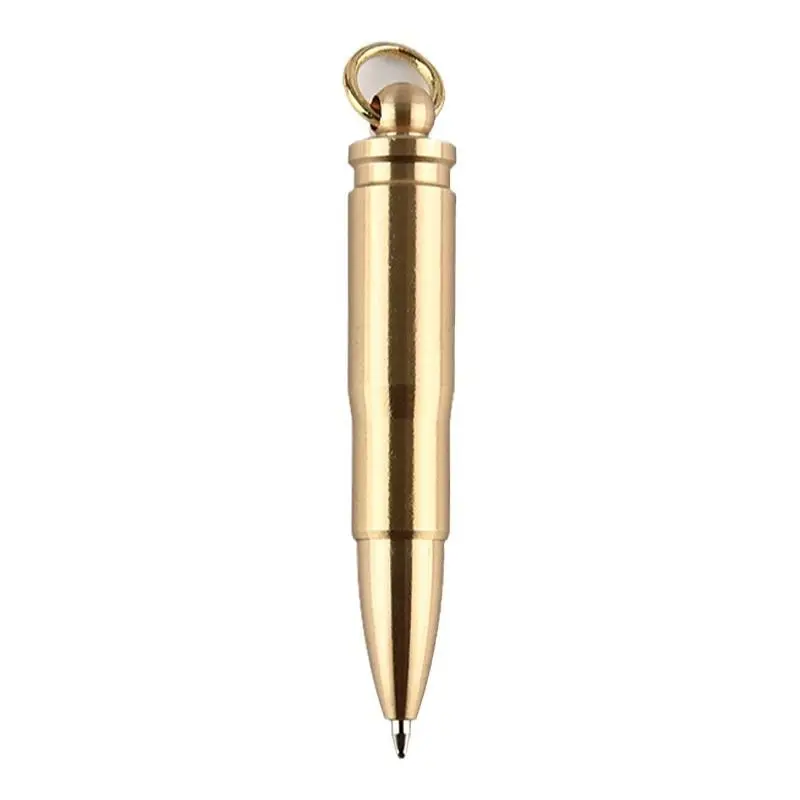 Outdoor Messing Bullet Design Mini Pocket Balpen Kaliber Gastronomische Kogel Twist Pen Met Sleutelhanger Perfect Voor Jagers Militair