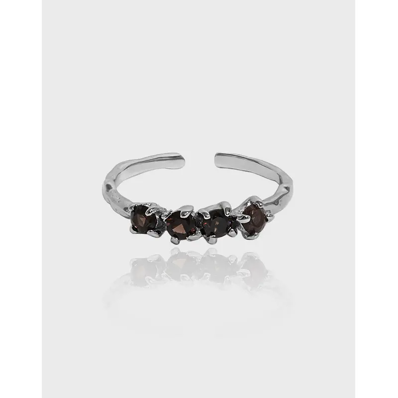 Struttura irregolare 100% S925 argento Sterling quattro zirconi anello aperto anello da dito regolabile di lusso gioielleria raffinata