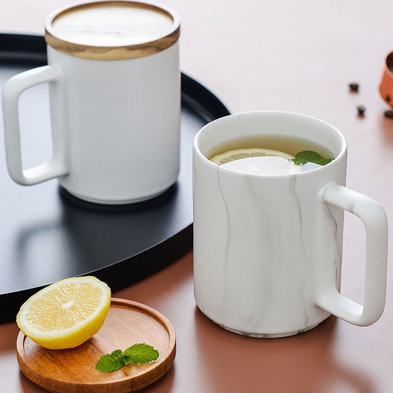 Zogifts北欧カスタムロゴセラミック大理石コーヒーマグギフトボックスヴィンテージプレーンホワイトマークカップウッド蓋付き - Product Image 4