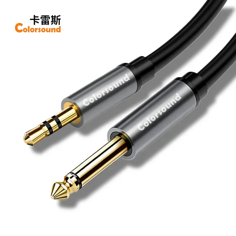 Gold plated 6.35mm to 3.5mm audio adapter nylon weave 3.5mm to 6.35mm grey 3.5mm to 6.5mm cable for Speaker Guitar