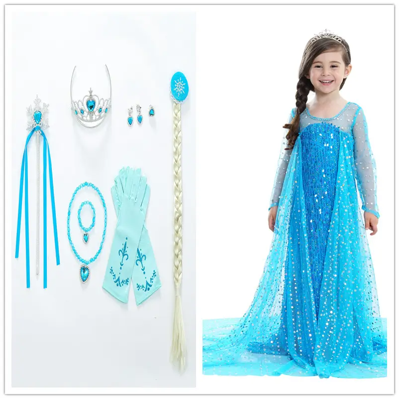 Disfraces de princesa de lujo con capa larga brillante fiesta de cumpleaños para niñas