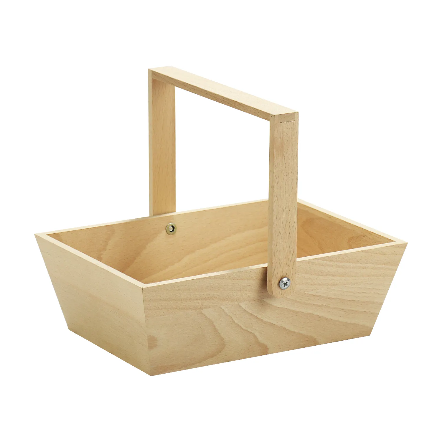 Kotak hadiah kayu alami logo kustom dengan pegangan keranjang penyimpanan kayu solid