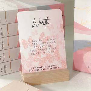 Positive Mindset Affirmation Cards With Wooden Stand and Easy Open Box