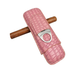 Portable Pink Leather Cigar Travel <strong>Humidor</strong> Box with Cutter 2 Fingers Cigar Case and Gift <strong>Set</strong> - Product Image 5