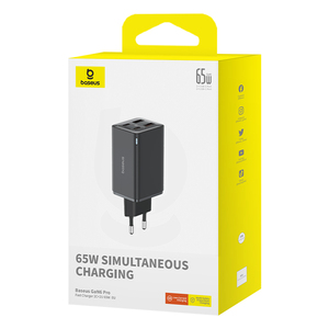 Baseus旅行适配器2C + 2U 65w欧盟GaN6专业快速充电器，带迷你C型至C型100W电缆
